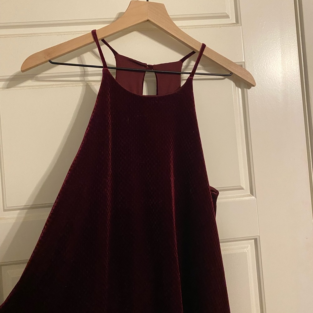 Maroon Velvet High Neck Mini Dress
